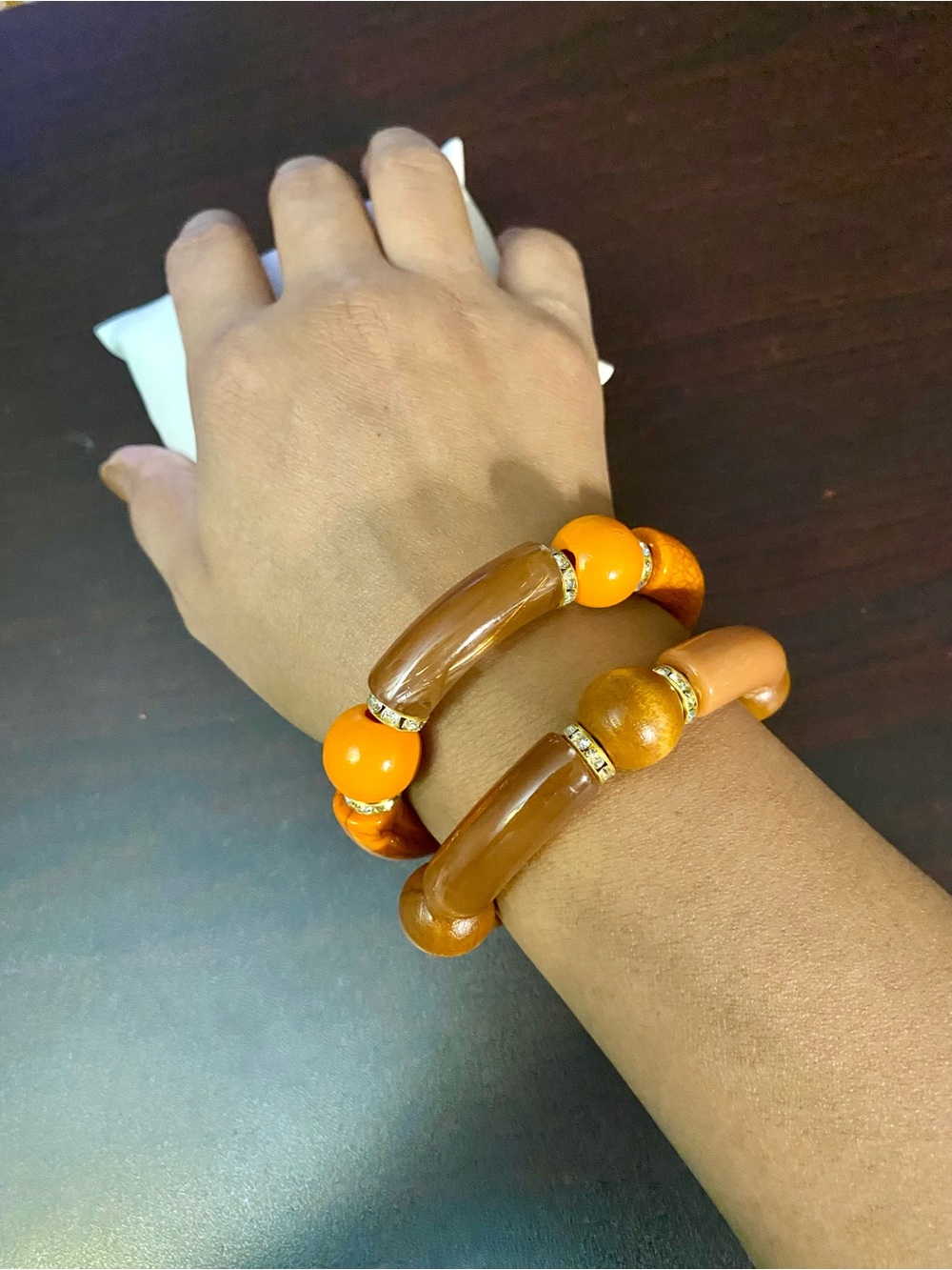 Orange Beaded Stretch Bracelet Set - Women Jewelry
